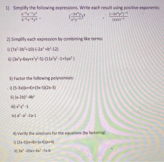 Solved 1) Simplify the following expressions. Write each | Chegg.com