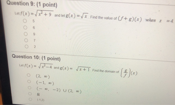 Solved Question 9 1 Point Let F X X2 9 And Let G X