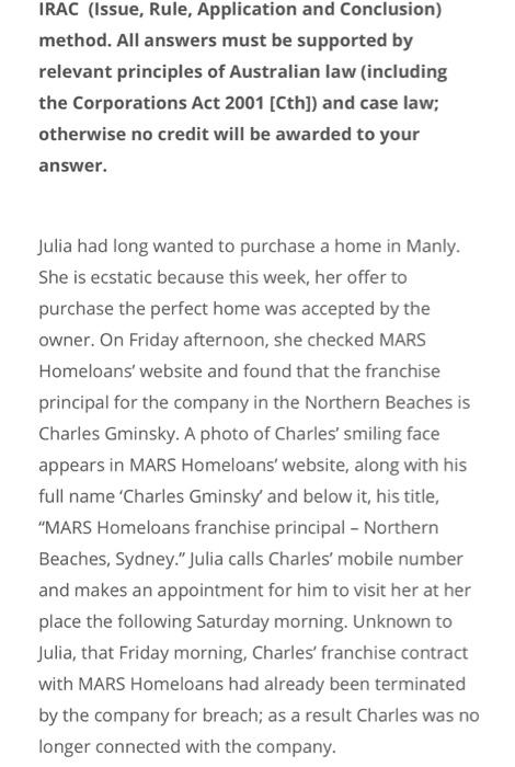 Solved IRAC (Issue, Rule, Application and Conclusion) | Chegg.com