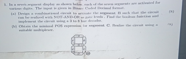 Solved In a seven segment display as shown below, ench of | Chegg.com