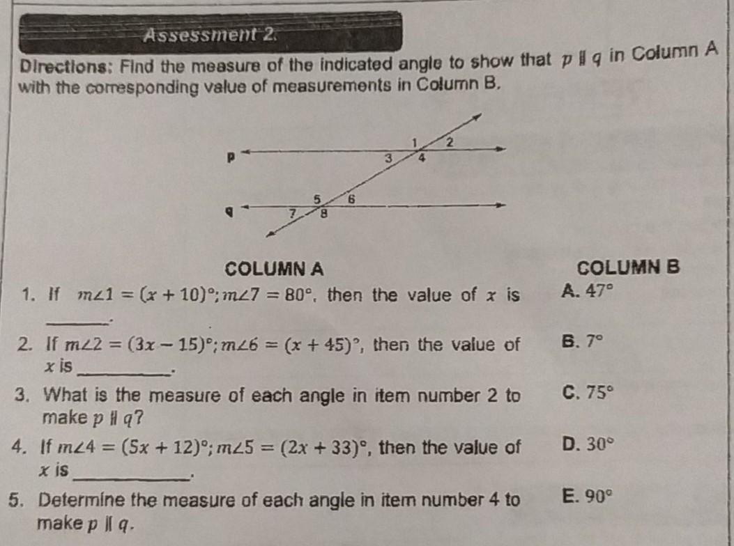 Solved Assessment 2. Directions: Find The Measure Of The | Chegg.com