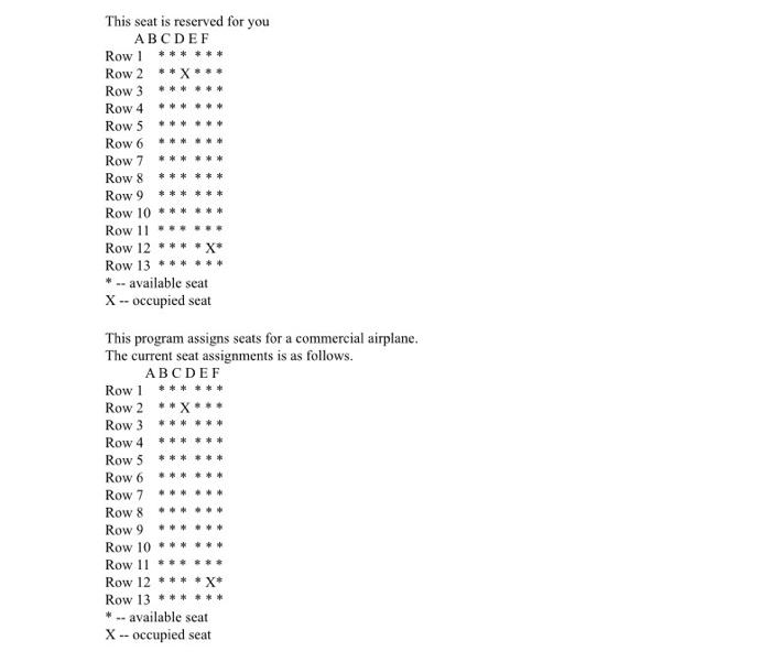 Solved Problem 02 (Airplane Seating Assignment) (60 points) | Chegg.com