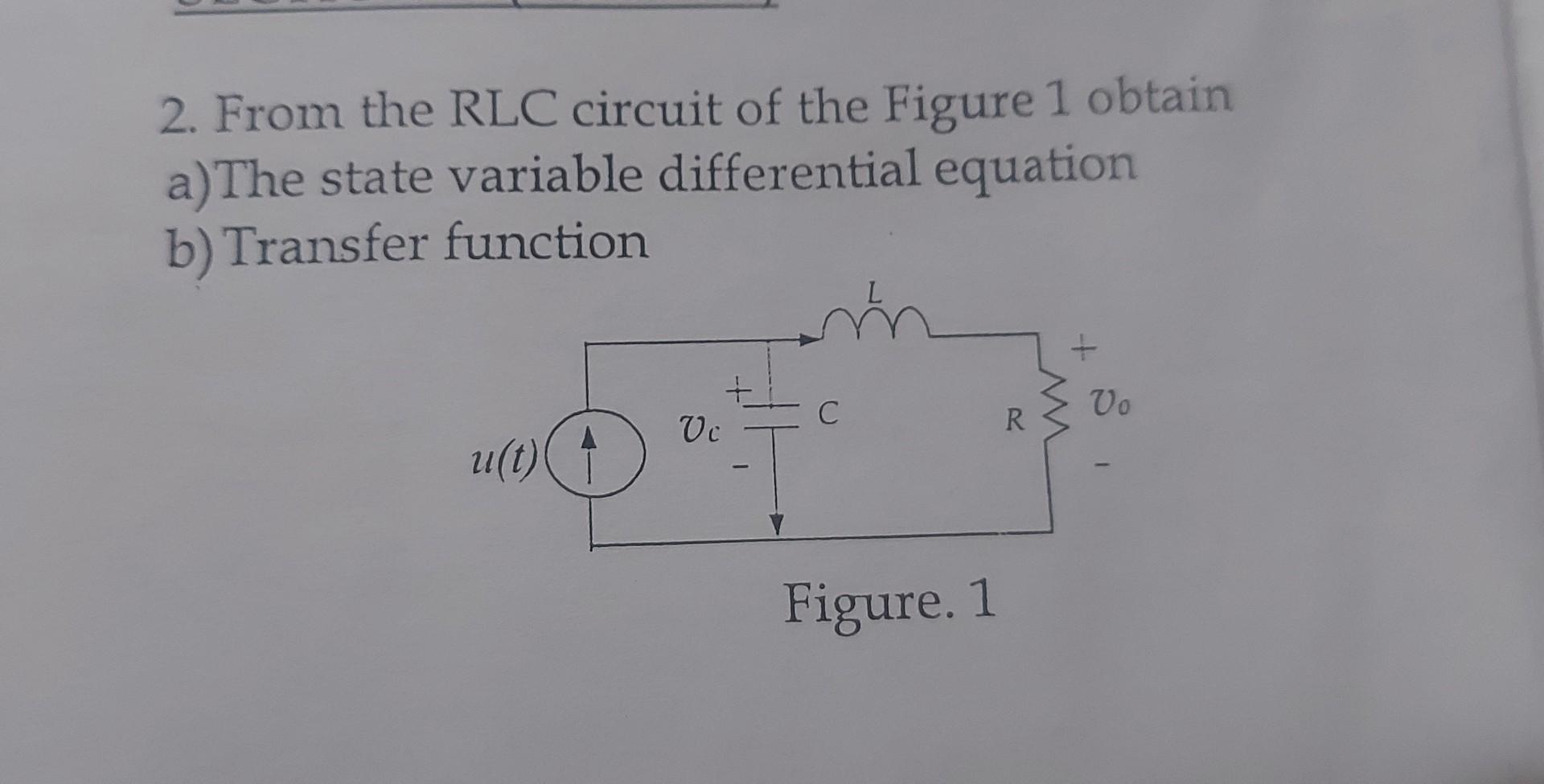 Solved 2. From the RLC circuit of the Figure 1 obtain a) The | Chegg.com