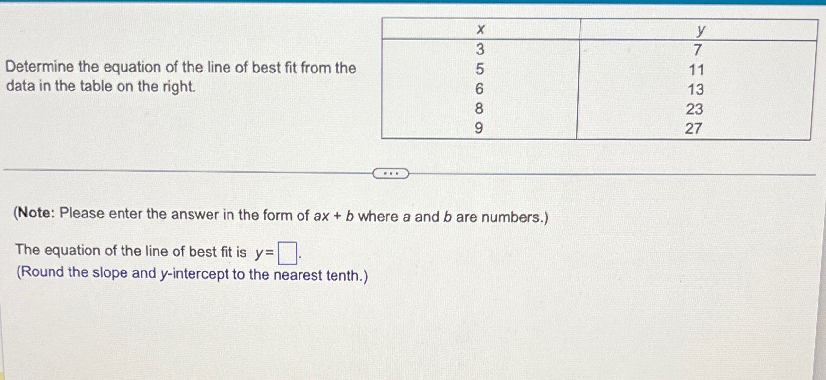 Solved Determine the equation of the line of best fit from | Chegg.com