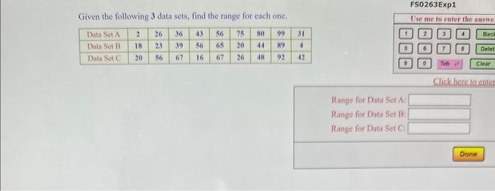 Solved Given the following 3 data sets, find the range for | Chegg.com