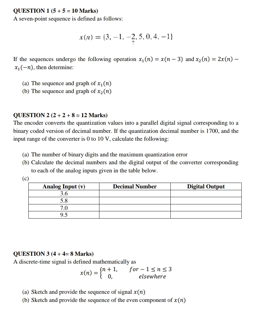 Solved QUESTION 1 (5 + 5 = 10 Marks)A seven-point sequence | Chegg.com