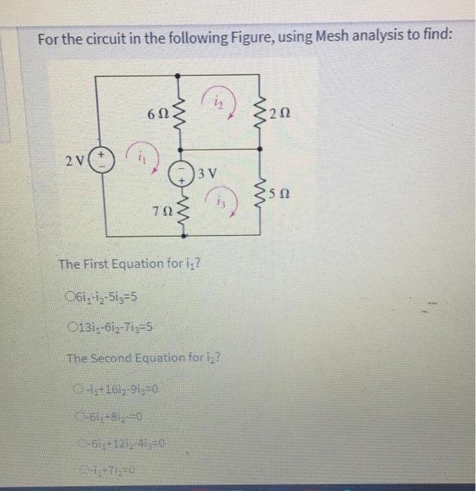 Solved For the circuit in the following Figure, using Mesh | Chegg.com