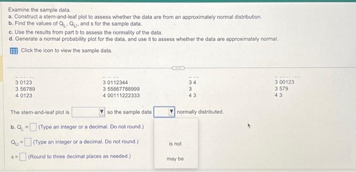 Solved Examine the sample data. a. Construct a stem-and-leaf | Chegg.com