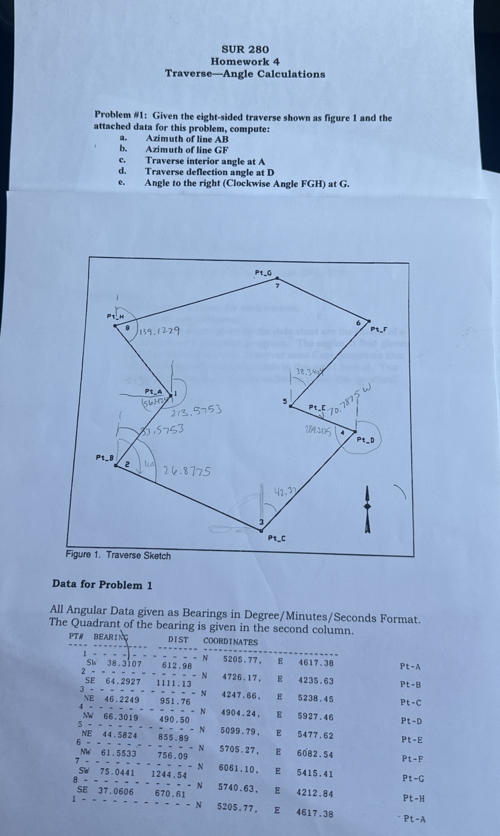 Solved SUR 280Homework 4Traverse-Angle CalculationsProblem | Chegg.com