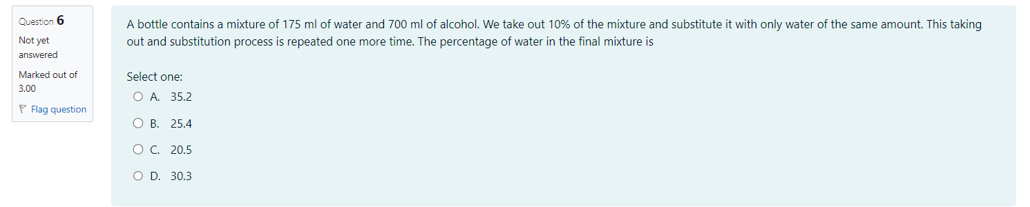 Solved A bottle contains a mixture of 175ml ﻿of water and | Chegg.com