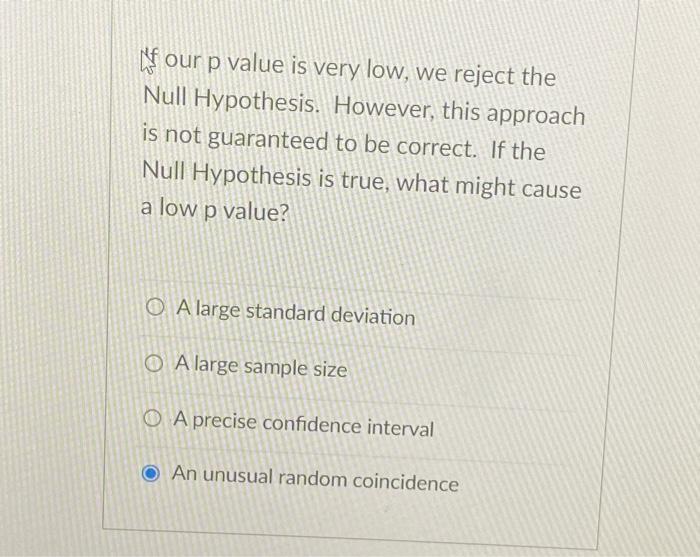 Solved Nf Our P Value Is Very Low, We Reject The Null | Chegg.com