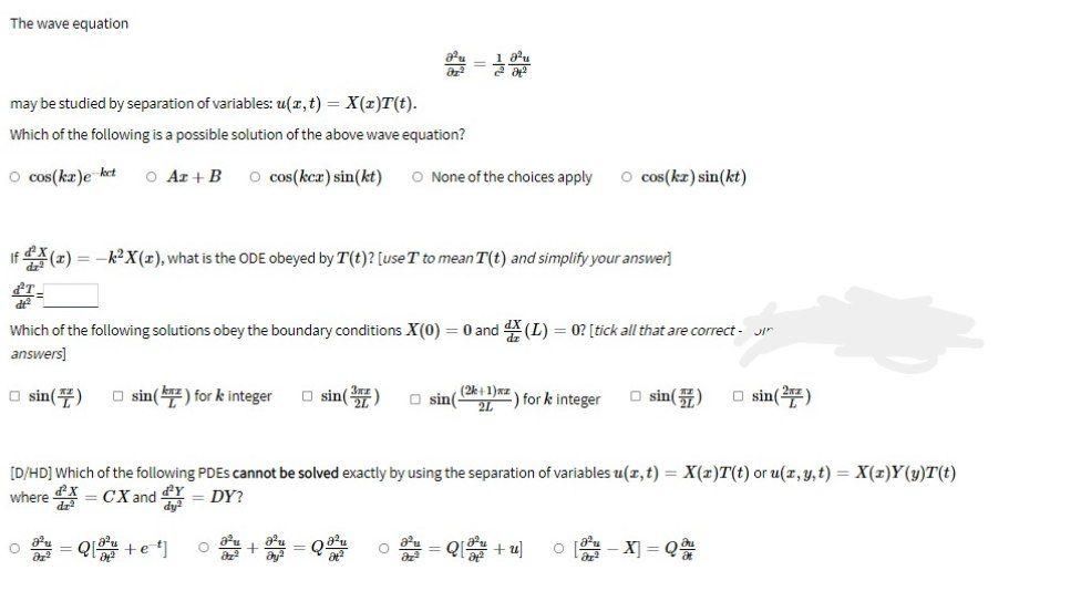 The Wave Equation May Be Studied By Separation Of Chegg Com