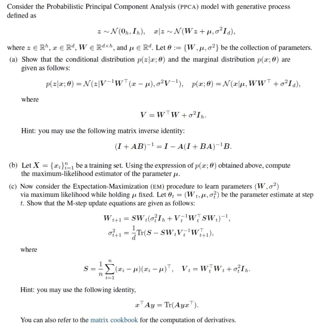 Solved Consider the Probabilistic Principal Component | Chegg.com