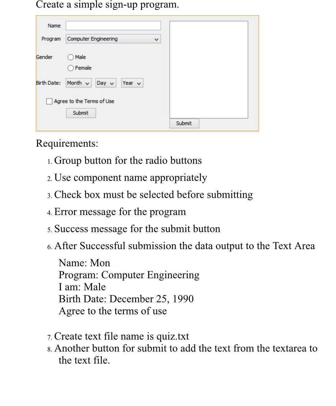 Solved Create a simple sign-up program. Name Program | Chegg.com