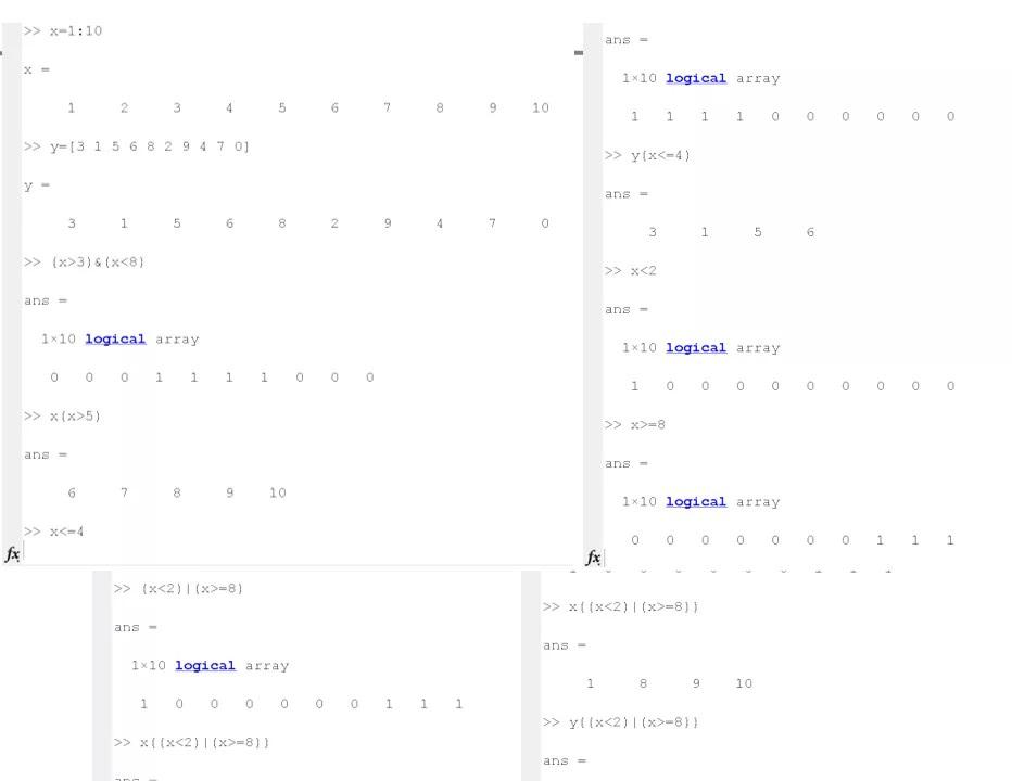 Solved >> x=1:10 ans 1x10 logical array 5 7 8 9 10 1 1 1 1 0 | Chegg.com