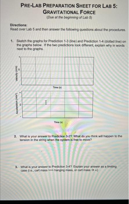 Pre Lab Preparation Sheet For Lab 5 Gravitational