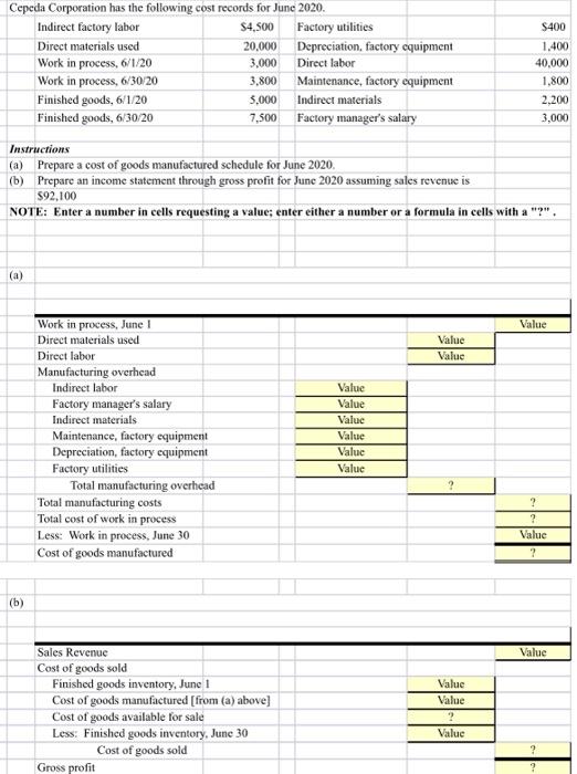 Solved Cepeda Corporation has the following cost records for | Chegg.com