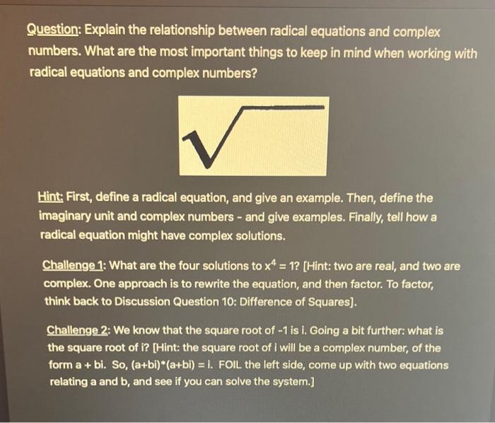 Solved Question: Explain the relationship between radical | Chegg.com
