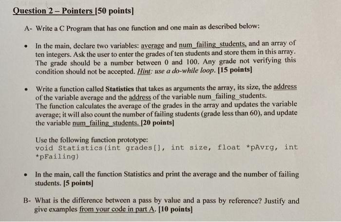 Solved Question 1 - Arrays (50 points) A- Write a C Program | Chegg.com