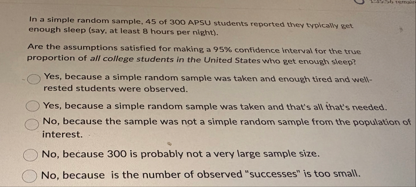 Solved In a simple random sample, 45 ﻿of 300 ﻿APSU students | Chegg.com