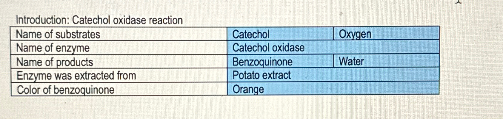 Solved Introduction: Catechol oxidase reaction\table[[Name | Chegg.com