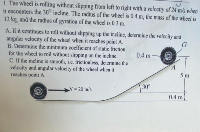 Solved 1. The wheel is rolling without slipping from left to | Chegg.com