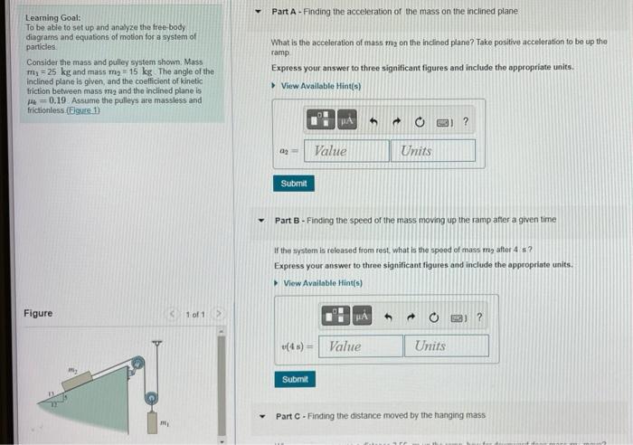 Solved Part A - Finding The Acceleration Of The Mass On The | Chegg.com