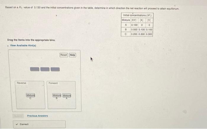 Solved Based on Kc value of 0.130 and the given data table, | Chegg.com