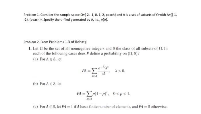 Solved Problem 1. Consider the sample space Q=(-2,-1,0, 1, | Chegg.com
