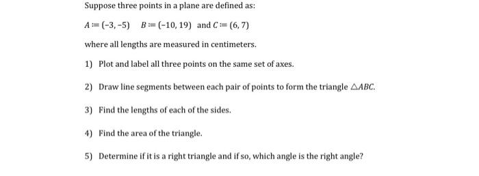 Solved Suppose three points in a plane are defined as: | Chegg.com