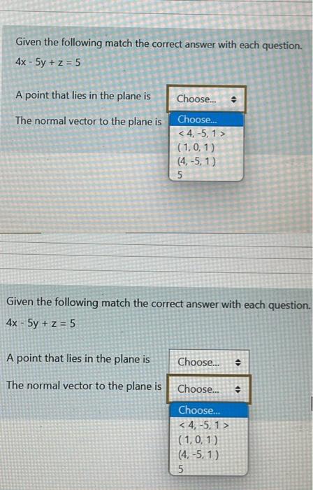 Solved Given the following match the correct answer with | Chegg.com