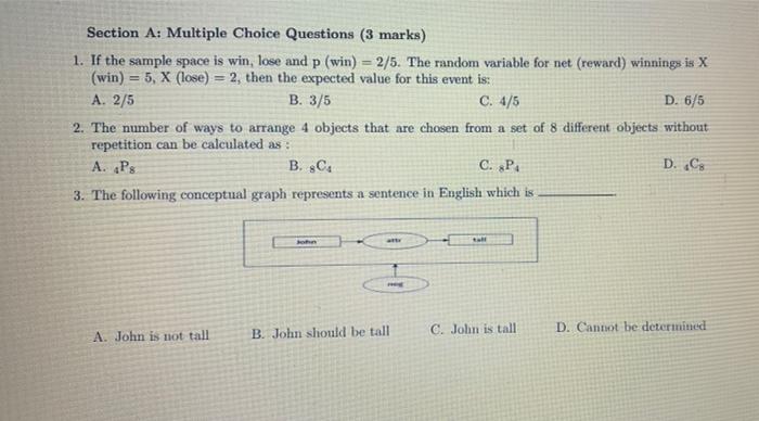 Solved Section A: Multiple Choice Questions (3 marks) 1. If | Chegg.com
