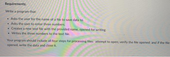 Solved Requirements: Write a program that: • Asks the user | Chegg.com