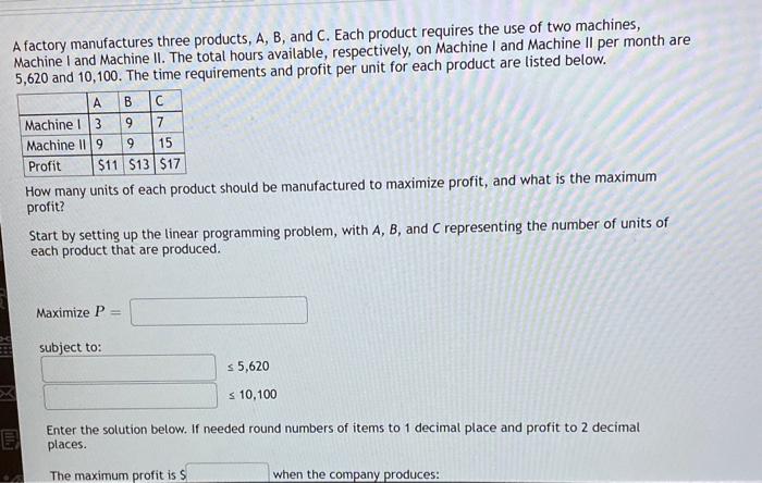 Solved A Factory Manufactures Three Products, A, B, And C. | Chegg.com