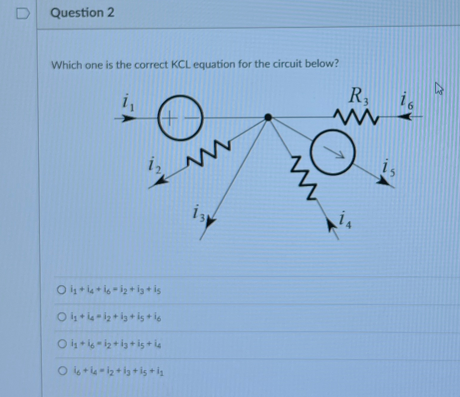 Solved Question 2Which one is the correct KCL equation for | Chegg.com