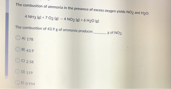 Solved The Combustion Of Ammonia In The Presence Of Excess Chegg Com