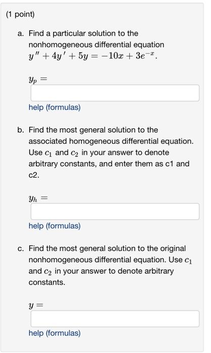 Solved A Find A Particular Solution To The Nonhomogeneous 7671