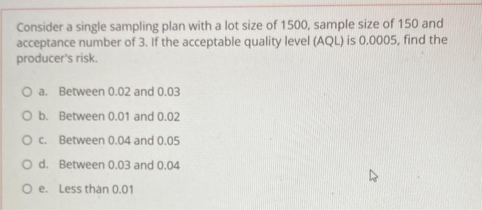 Solved Consider a single sampling plan with a lot size of | Chegg.com