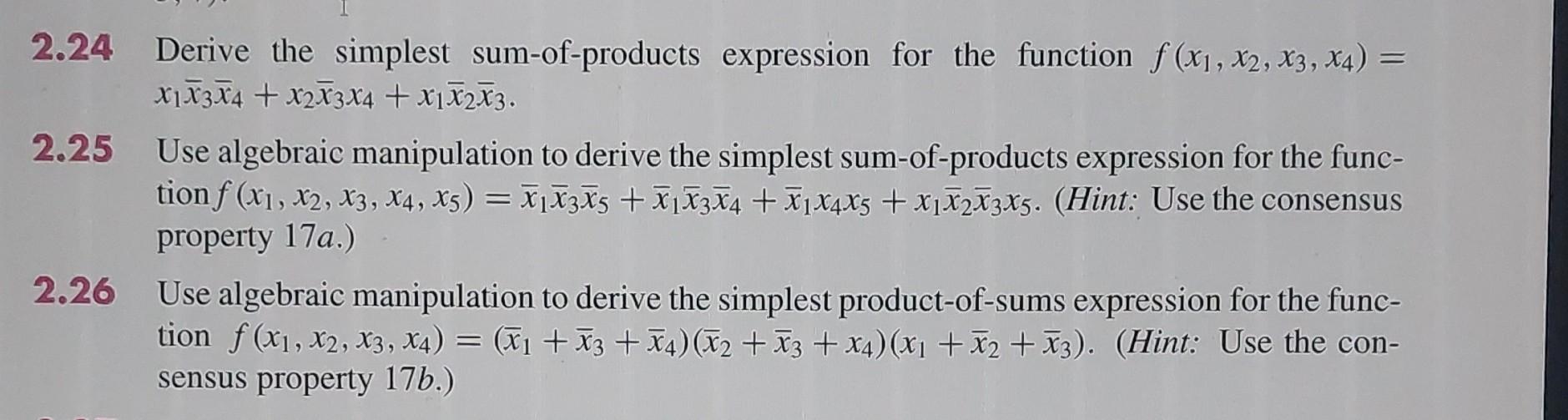 Solved 2.24 Derive the simplest sum-of-products expression | Chegg.com