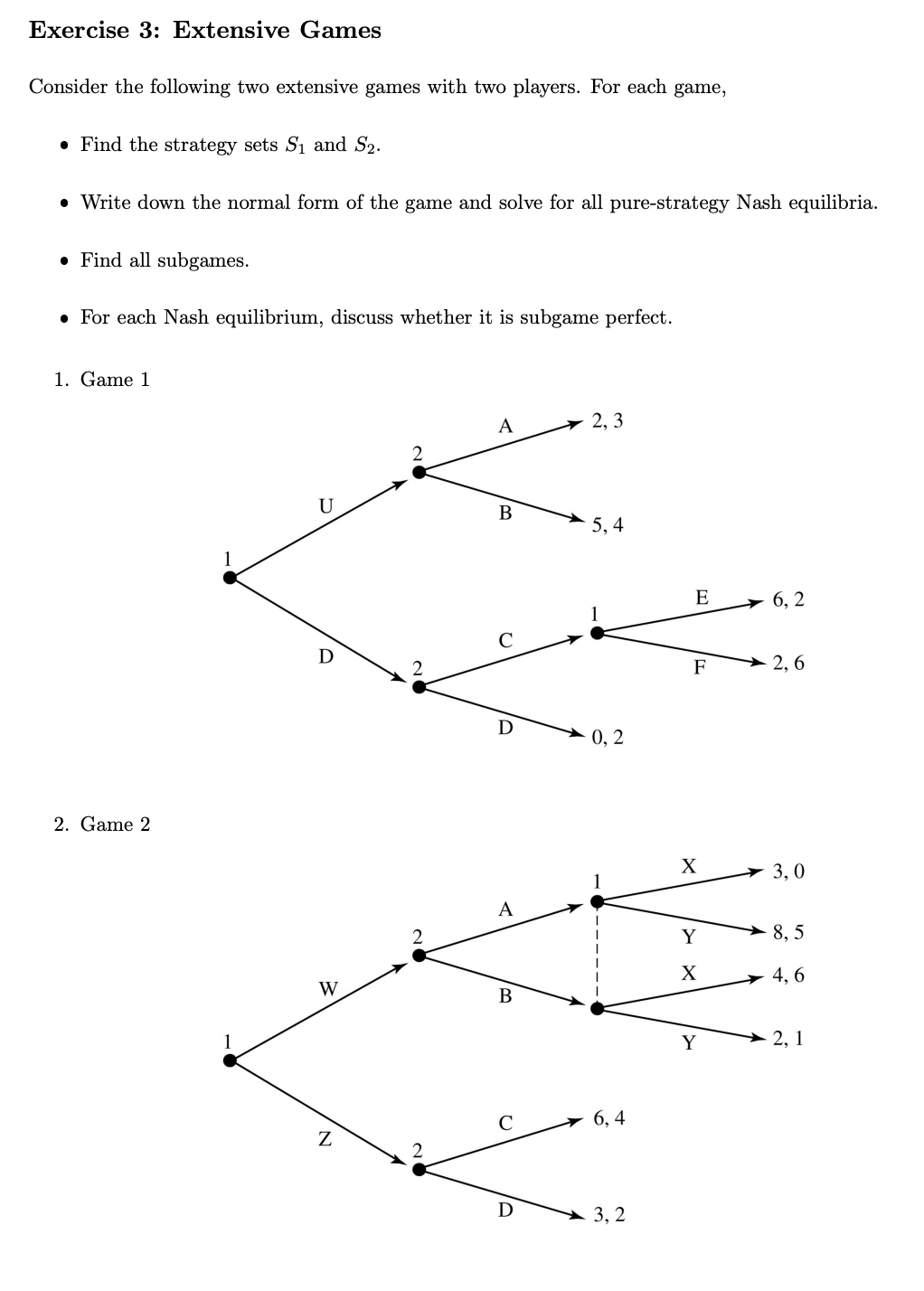 Extensive Game Subgame Example Solved Exercise 3: Extensive Games Consider the following | Chegg.com
