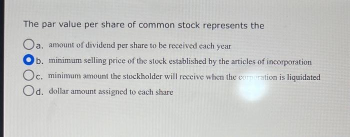 the par value per share of common stock represents the