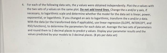 Solved For each of the following data sets, the y values | Chegg.com