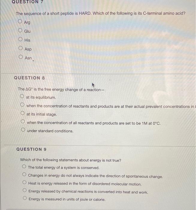 Solved The sequence of a short peptide is HARD. Which of the | Chegg.com