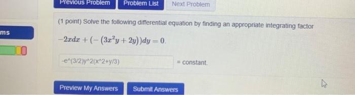 Solved (1 point) Solve the following differential equation | Chegg.com