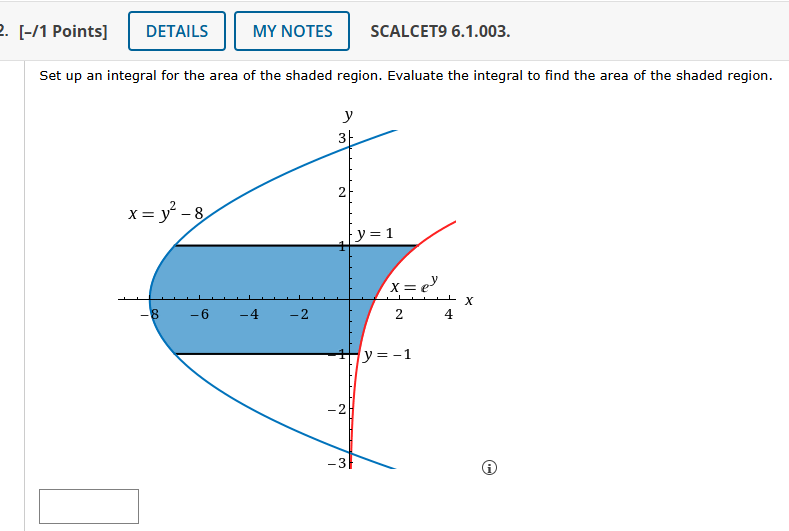 Solved Set Up An Integral For The Area Of The Shaded Region Chegg Com