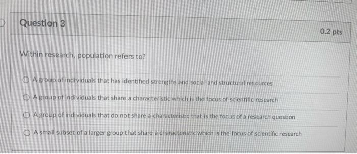 Solved Within research. population refers to? A group of | Chegg.com