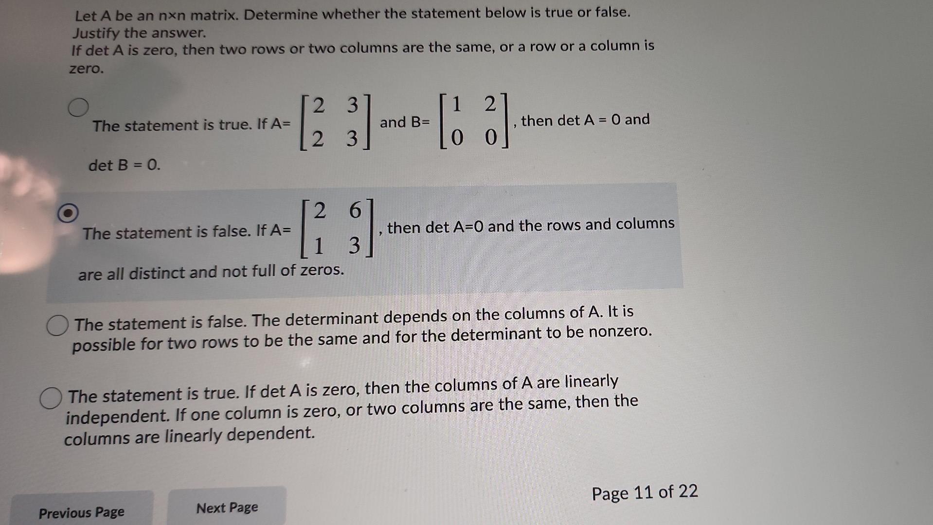 Solved Let A be an nxn matrix. Determine whether the Chegg