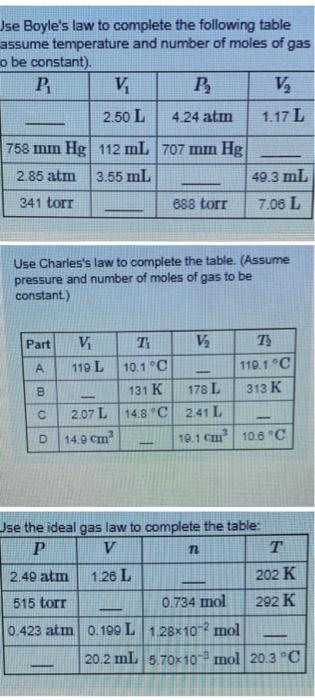 Solved Use Boyle's law to complete the following table | Chegg.com