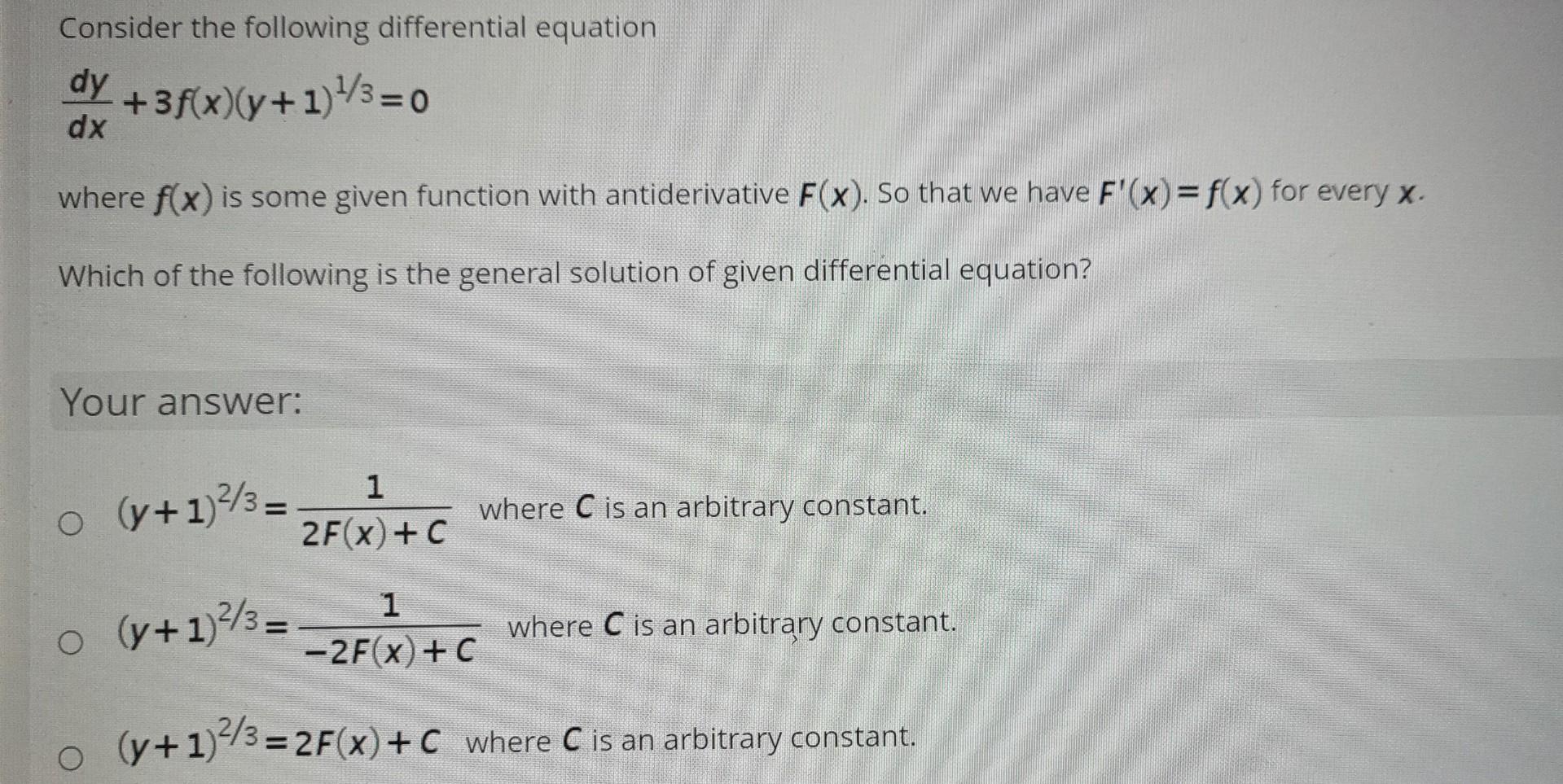 Solved Consider the following differential equation | Chegg.com