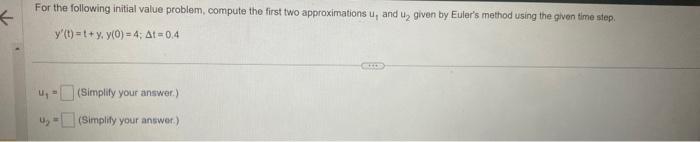 Solved For The Following Initial Value Problem, Compute The | Chegg.com